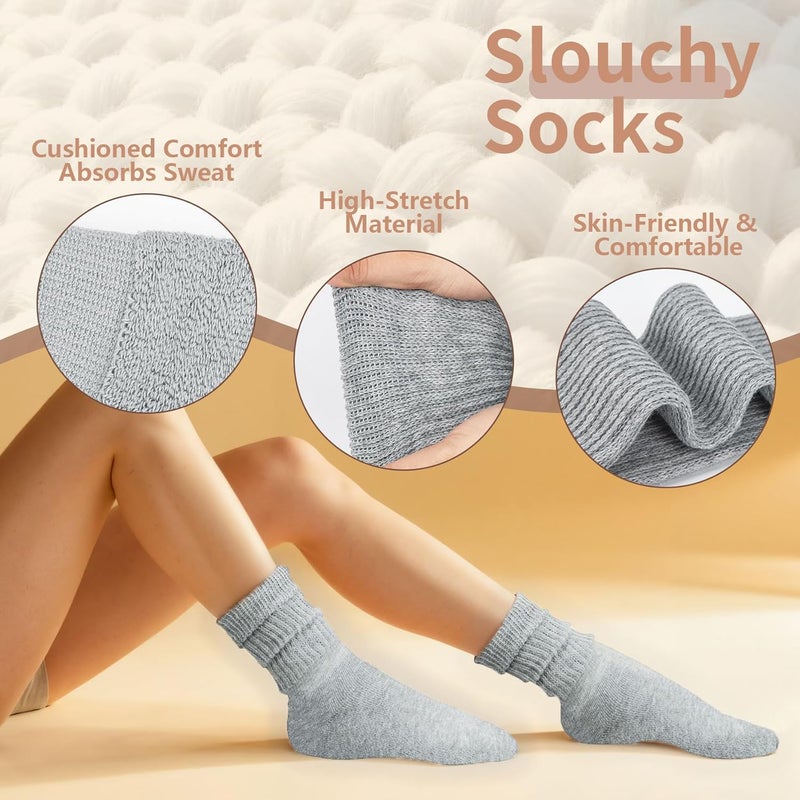 Socksfad Store Slouchy Boot Socks for Women, Soft Knit Scrunch Knee High Long Socks 4 Pairs 6-12 - Image 2